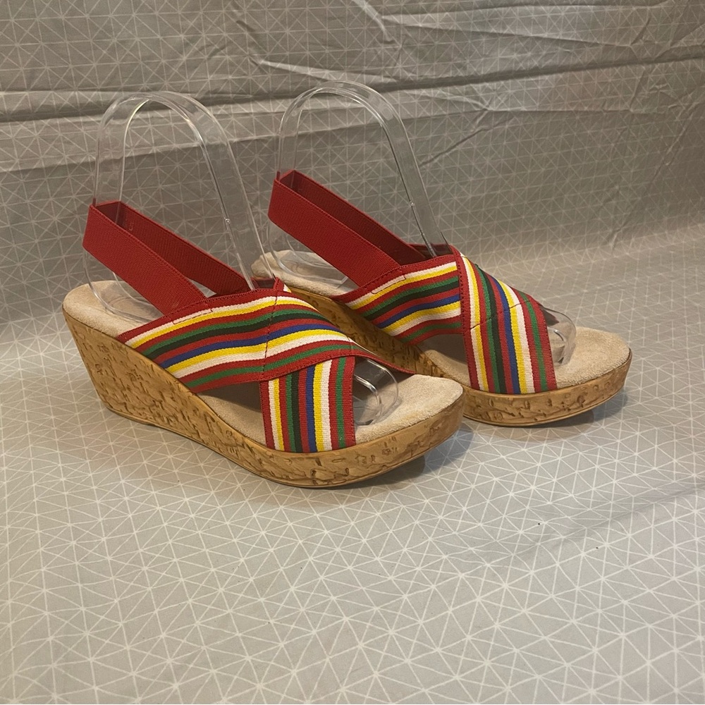 Charleston Shoe Company MED Platform Wedge in Red Multi Stripe 7